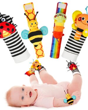 Infinno Baby Wrist Rattle Socks and Foot Finder Set, Perfect Baby Toys for 0-12 Months