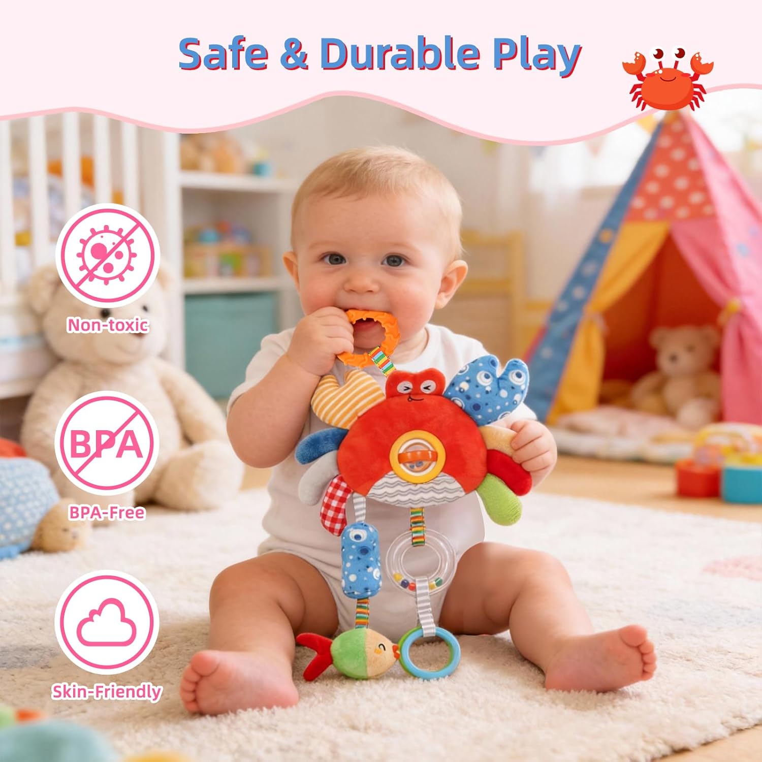 Baby Car Seat Toys with Clip - Travel Sensory Toys for 6 7 8 9 10 11 12 Months - Image 3