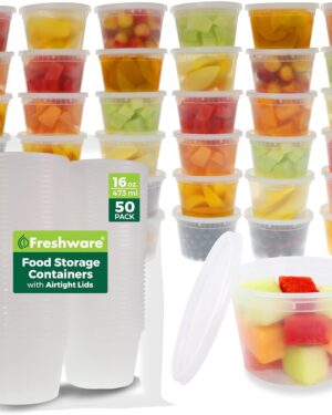 Freshware Food Storage Containers [50 Set] 16 oz Plastic Deli Containers with Lids