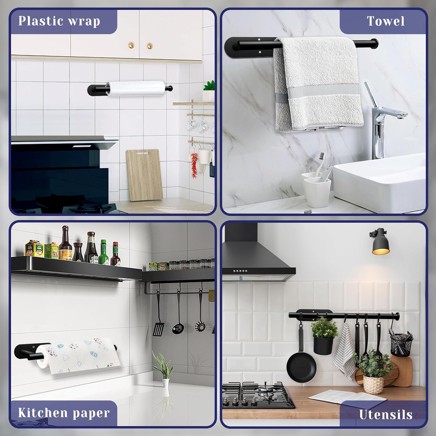 Paper Towel Holder, Self Adhesive or Drilling Paper Towel Holder Under Cabinet - Image 3