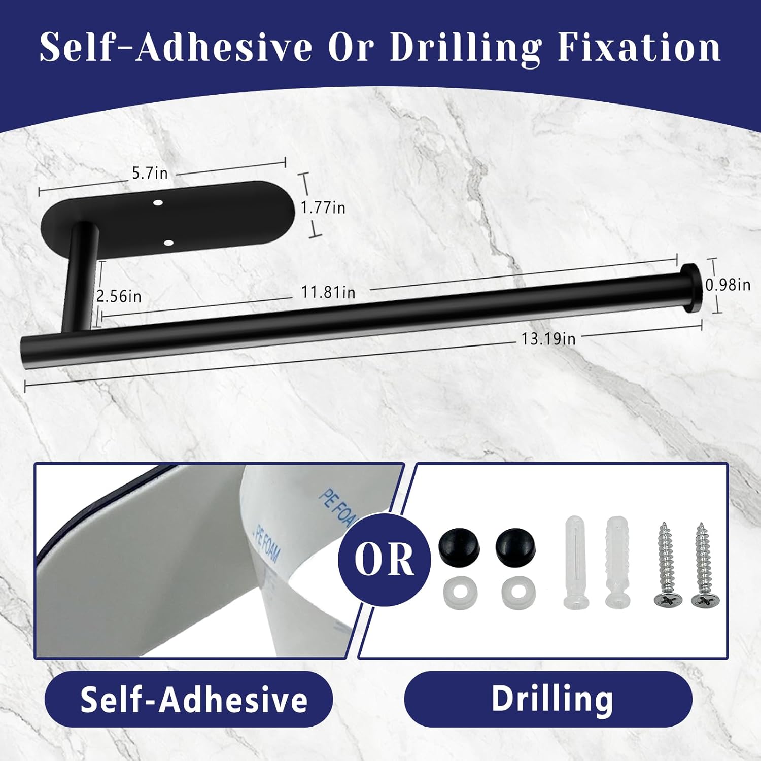Paper Towel Holder, Self Adhesive or Drilling Paper Towel Holder Under Cabinet - Image 2