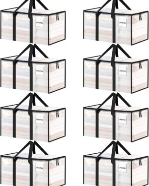 8 Pack Extra Large Heavy Duty Moving Bags, Clear Storage Bins with Lids