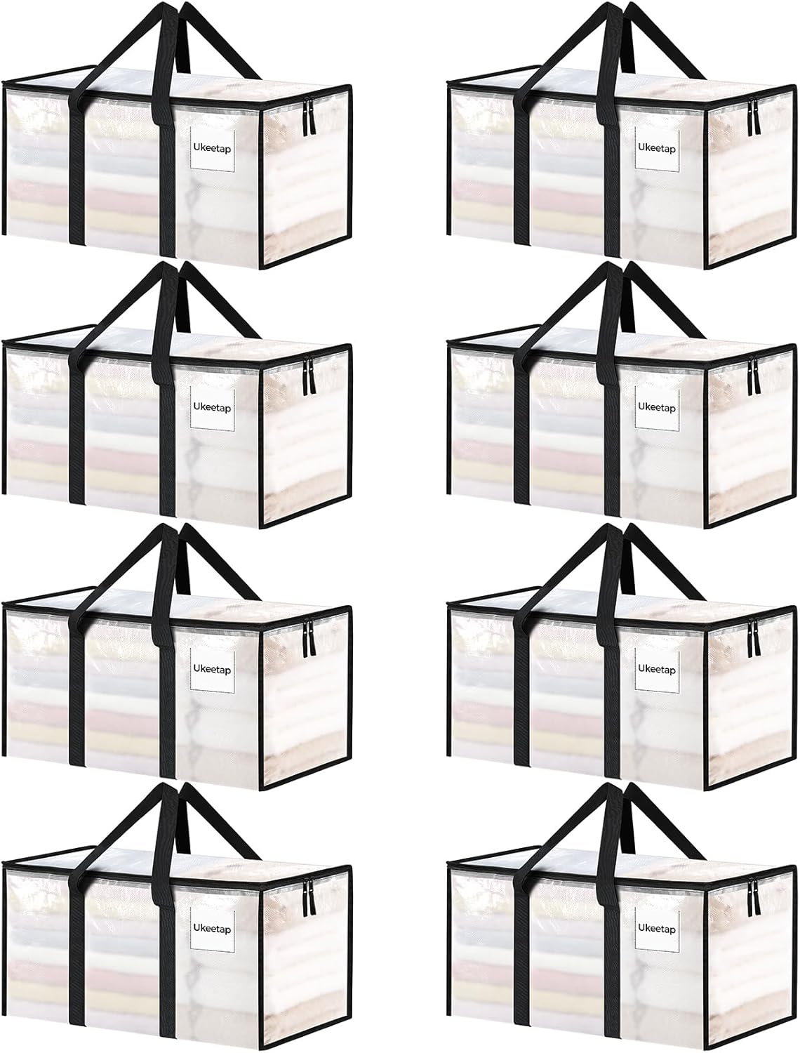 8 Pack Extra Large Heavy Duty Moving Bags, Clear Storage Bins with Lids