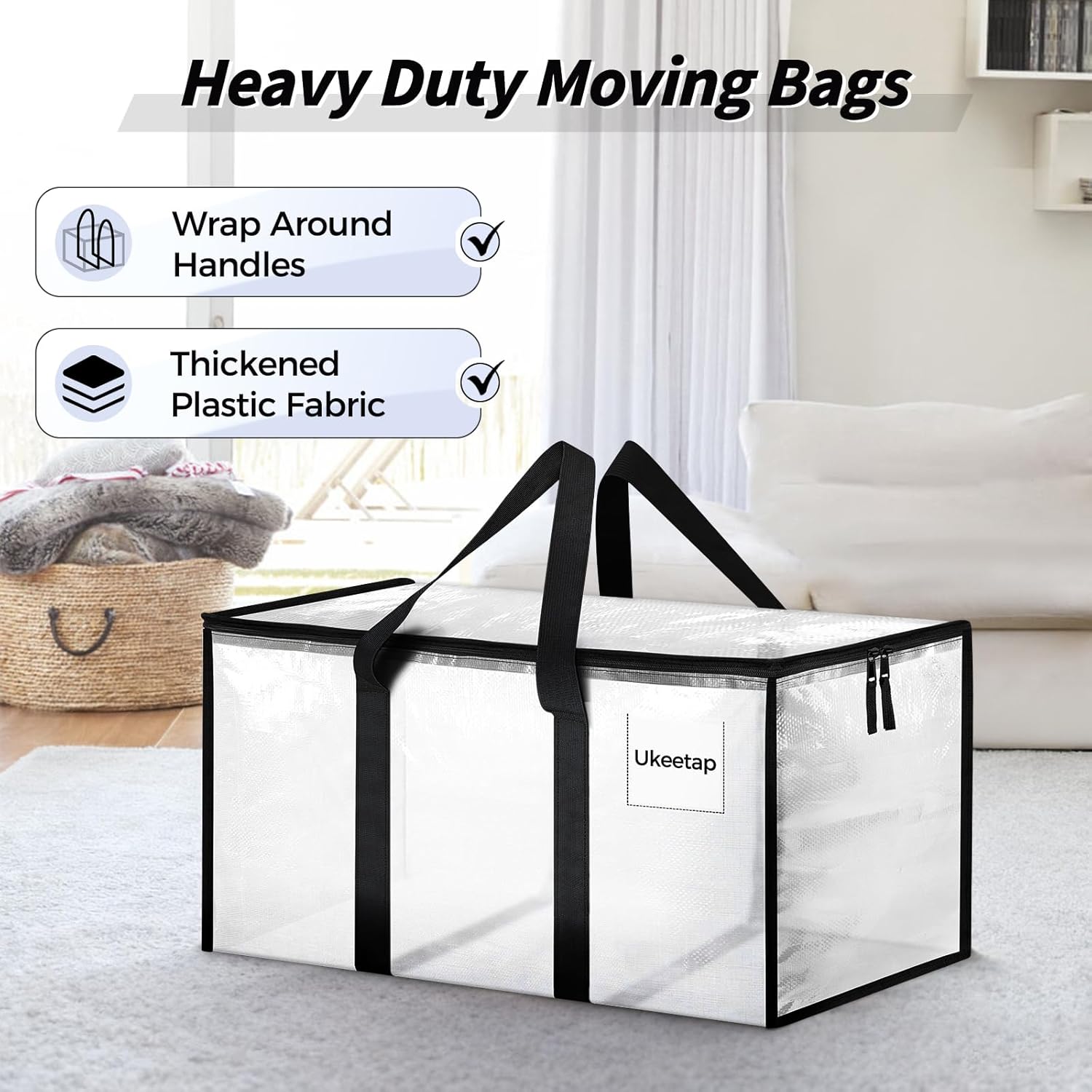 8 Pack Extra Large Heavy Duty Moving Bags, Clear Storage Bins with Lids - Image 4