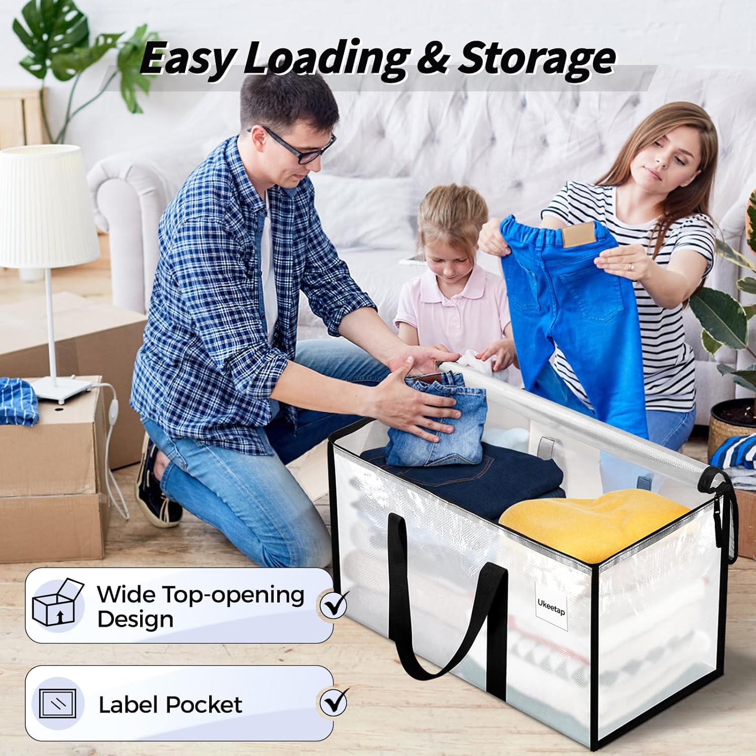 8 Pack Extra Large Heavy Duty Moving Bags, Clear Storage Bins with Lids - Image 3