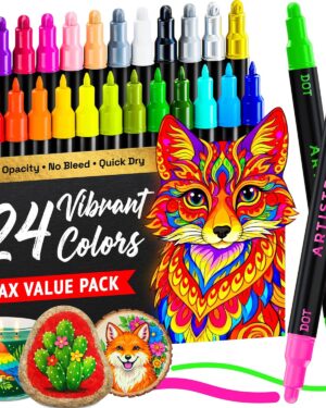 ARTISTRO 24 Precision Dual-Tip Acrylic Paint Markers – Paint Pens Set with Dot & Fine Tips
