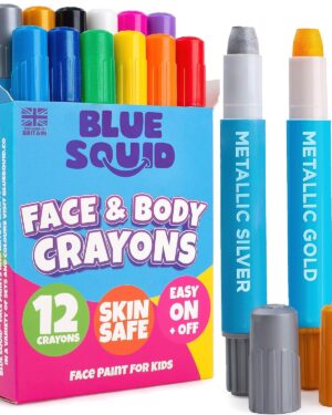 Blue Squid Face Paint Crayons - 12 Vibrant Colors Twistable & Washable Face Paint