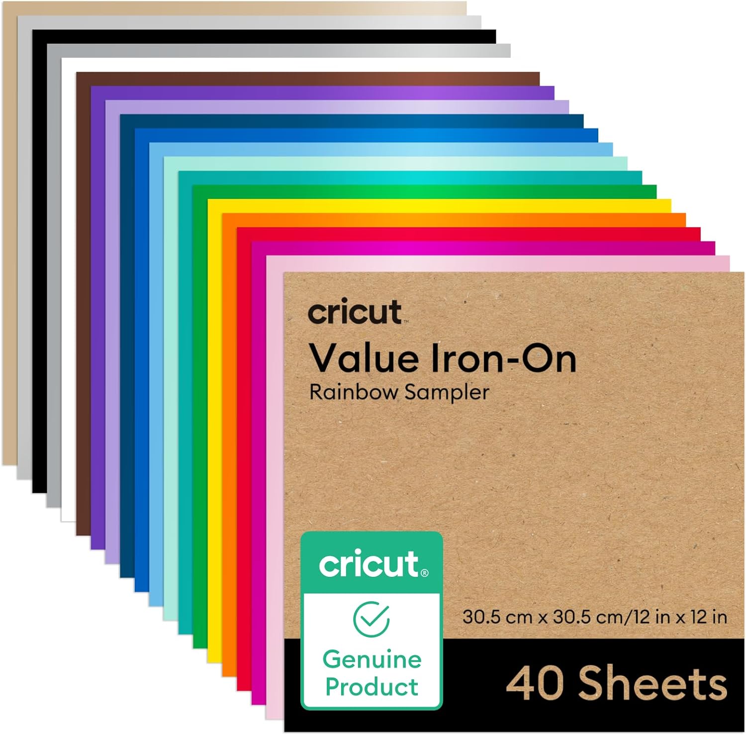 Cricut® Value Iron-On, Rainbow Sampler - 12 in x 12 in (40 ct)- HTV Heat Transfer Vinyl