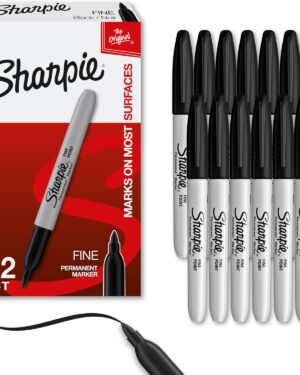 Sharpie Permanent Markers, Fine Tip, Black, 12 Count -